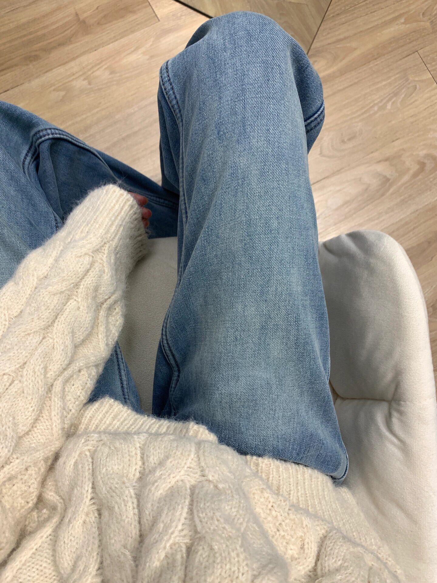 

Women s High-Waisted Retro Blue Fleece-Lined Straight-Leg Jeans - Autumn/Winter Slimming Wide-Leg Pants 4XL for 180-200 jin