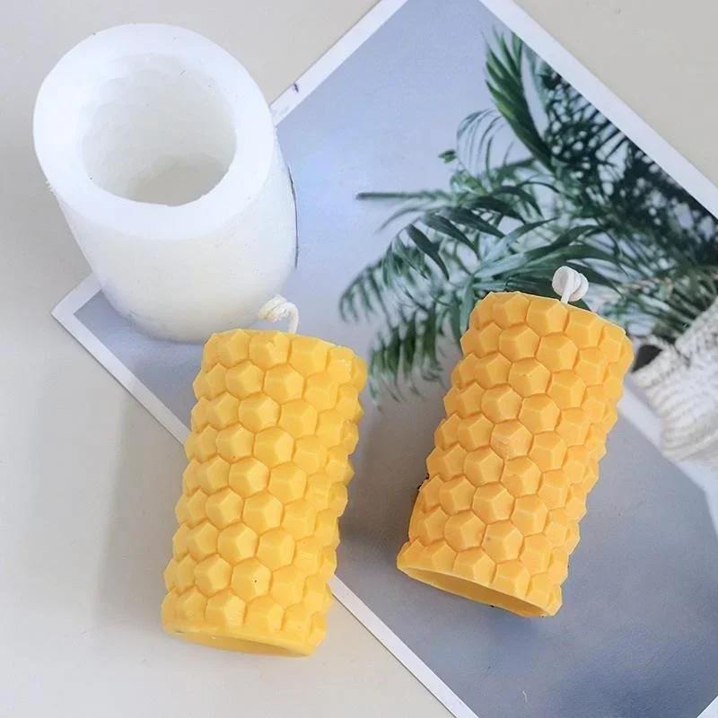 3D Honeycomb Cylindrical Shape DIY Silicone Mold Handmade Candle Flipping Sugar Cake or Soap Aromatherapy Multifunctional Tool