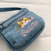 Koreanische Version Denim Crossbody-Tasche mit süßer Katzenstickerei – Verstellbarer Riemen, Kleine Sling-Tasche mit mehreren Taschen für Damen