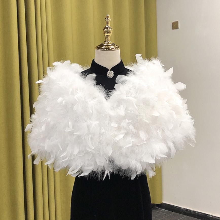 Women Real Feather Shawl Cape, Luxury