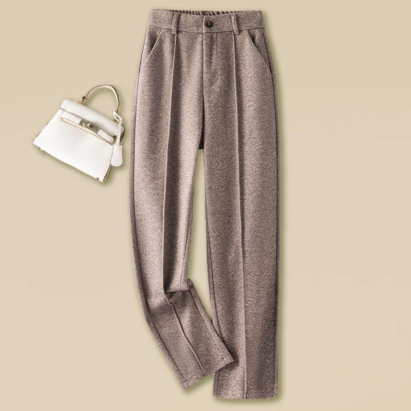 

Nizi Women s Coffee Wool Herringbone Harem Pants - High-Waisted Fleece-Lined Suit for Autumn/Winter 2025 S (85-95 jin)