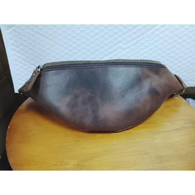 

Vintage Trendy Leather Men s Bag, Retro Crazy Horse Leather Chest, Crossbody Chest Bag, Men s Outdoor Sports Mobile Phone Waist Bag