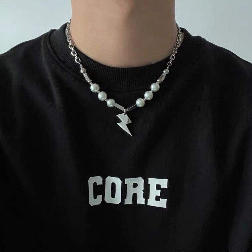 

Gift All-match Copper Korean Style Choker Jewelry Accessories Men Sweater Chain Pearl Necklace