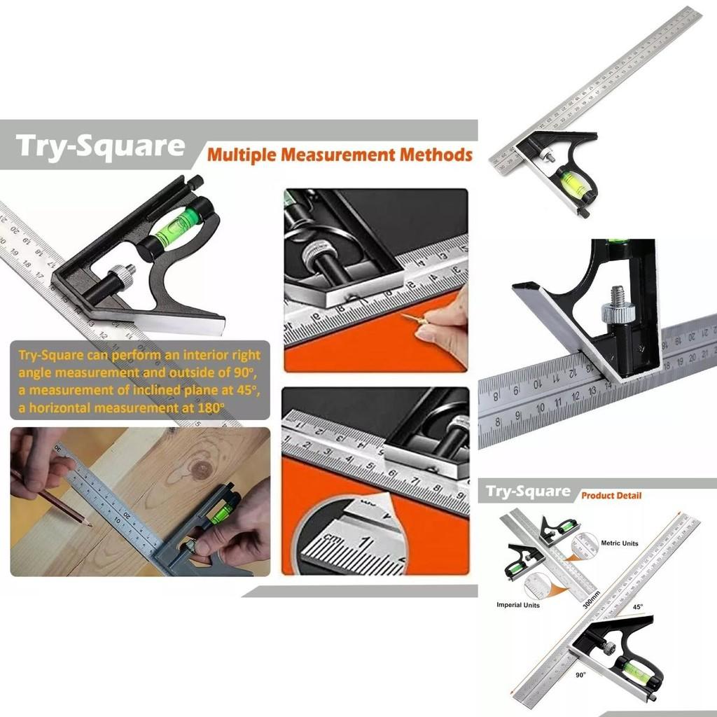 Régua Nível de Ângulo Ajustável de Aço Inoxidável Ferramenta de Medição Para Projetos de Precisão 300mm