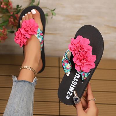 Modne Damskie Kapcie Plażowe Buty z Kwiatami dla Kobiet Nowe Kapcie na Płaskiej Podeszwie Domowe Casualowe Sandały Ultralekkie Buty Klapki Damskie