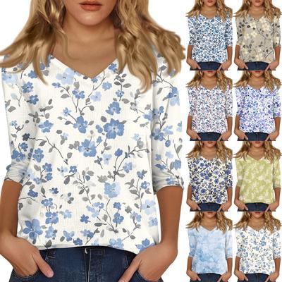 3/4 Ärmel Damen Oberteile Sommer Trendig V-Ausschnitt Blusen Schick Lässig T-Shirt Sommer Outfits Strandurlaub