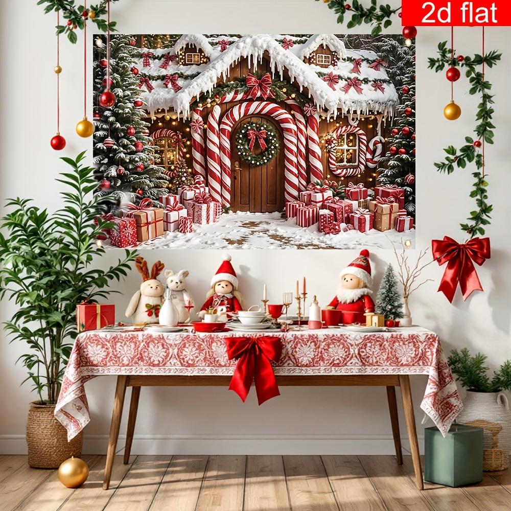 VIKAMA Christmas Cottage Tapestry Family Gathering Christmas Party Home Living Room Wall Hanging Holiday Room Decor