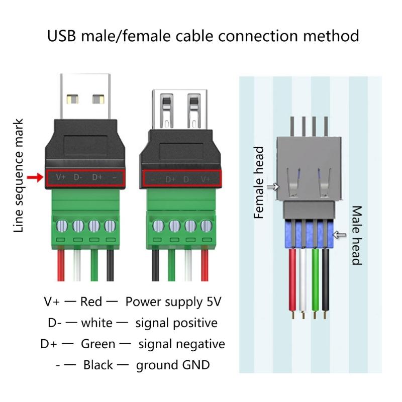 USB 2.0 Male And Female Connector USB Turn 4Pin Terminal For DIY Projects, Charge And Data Transfer Support