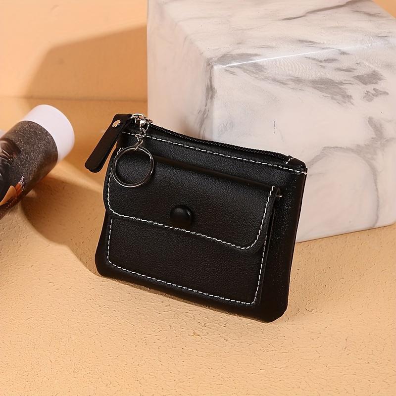 

Casual Style Zip Wallet With A Keychain Solid Color Coin Purse Mini Card Holder Key Pouch And Wet Wipes For Cleaning чорний