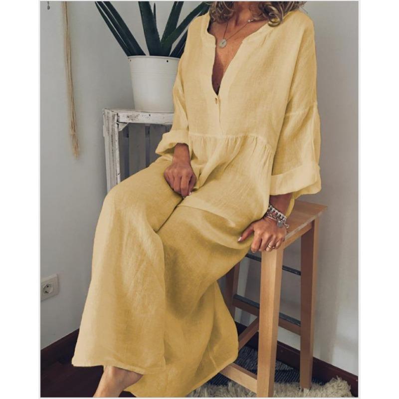 Spring Loose Plus Size Solid Women Casual Loose Long Sleeve Dress