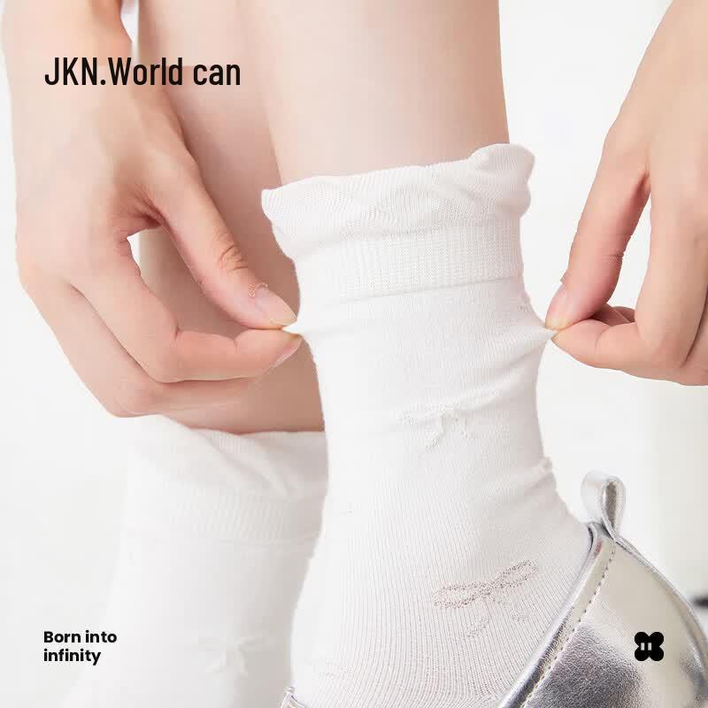 JKN Women s White Seamless 100% Cotton Jasmine Scented Lace Pile Socks M
