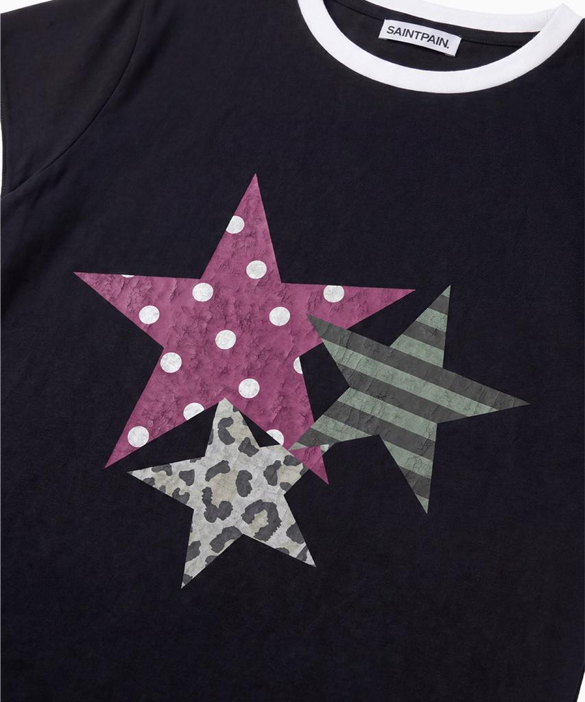 SAINTPAIN Sp Star Patchwork Crop Ringer T-Shirt Black