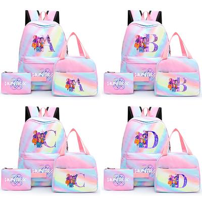3Pcs/set Anime Cartoon 26 English Letter Printed Backpack with Lunch Bag Pengcil Case for Teenager Girl Boy Bookbag Large Capacity Travel Bag