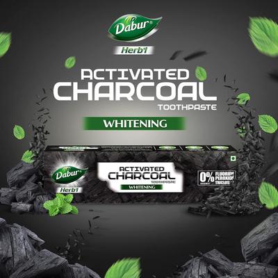 DABUR Herb'L Activated Charcoal Toothpaste 240G (120G X2, Pack of 2) | Whitening Black Gel Toothpaste | Fluoride Free |