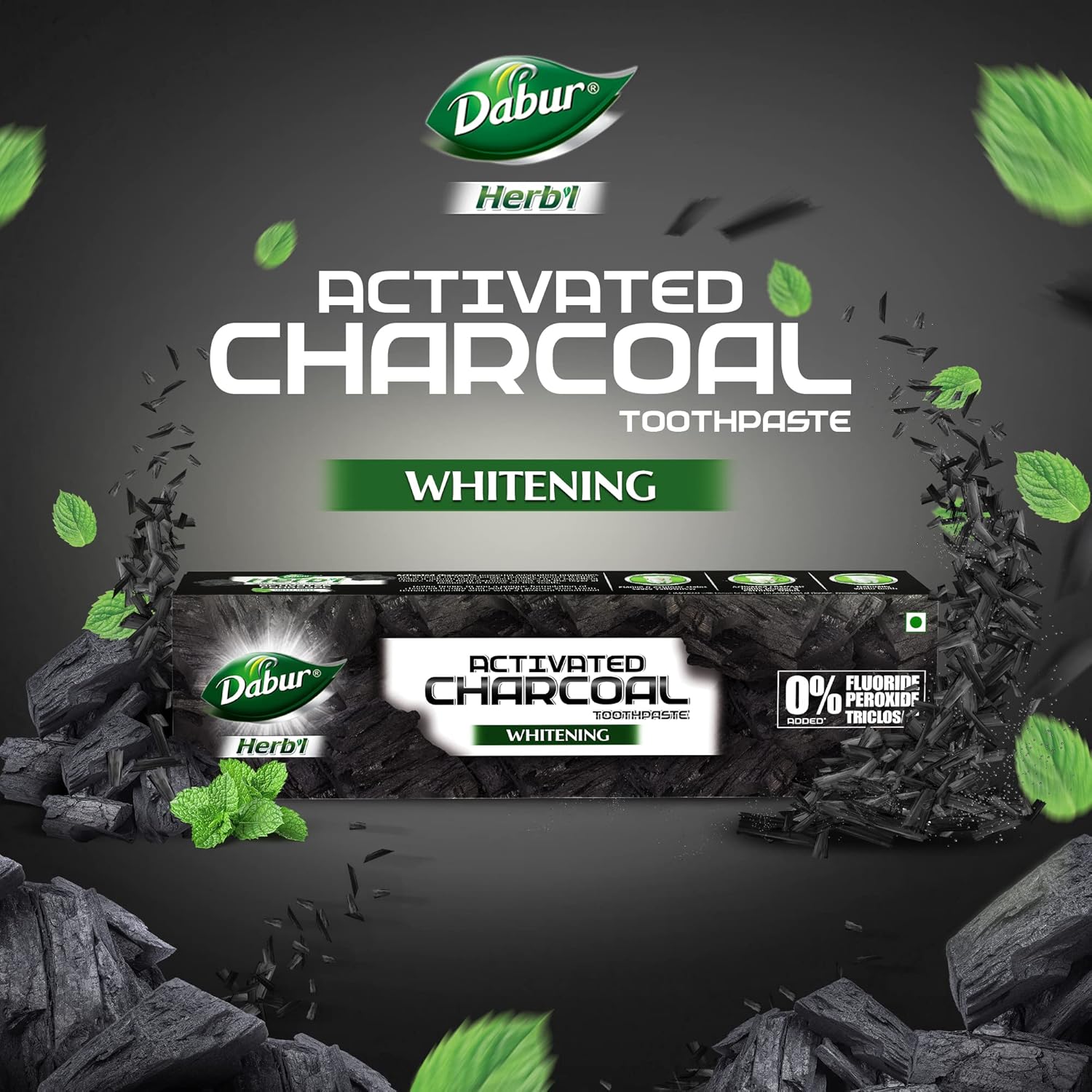 DABUR Herb L Зубная паста с активированным углем 240 г (120 г x 2, Упаковка 2 шт.) | Отбеливающая Черная Гелевая Зубная Паста | Без Фтора | 240G (120G x2, Pack of 2)