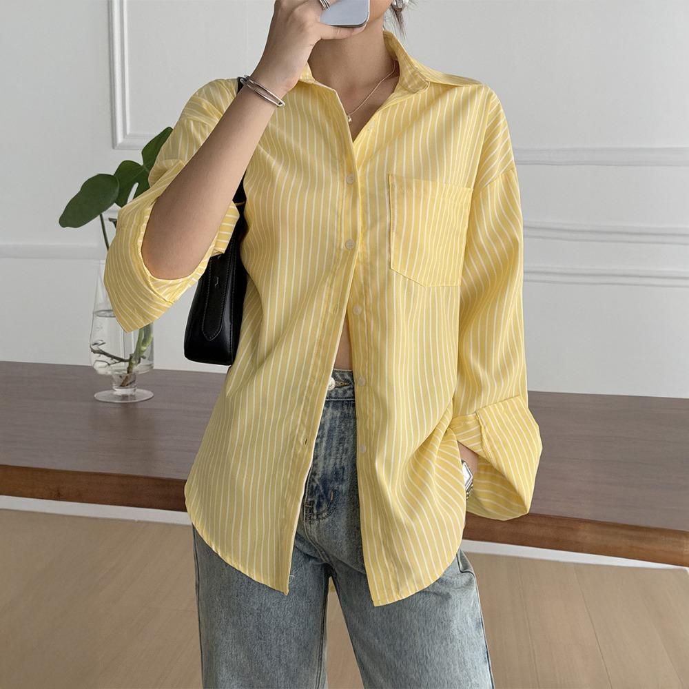 Casual Striped Long-sleeved Shirt for Women 2025 Autumn and Winter