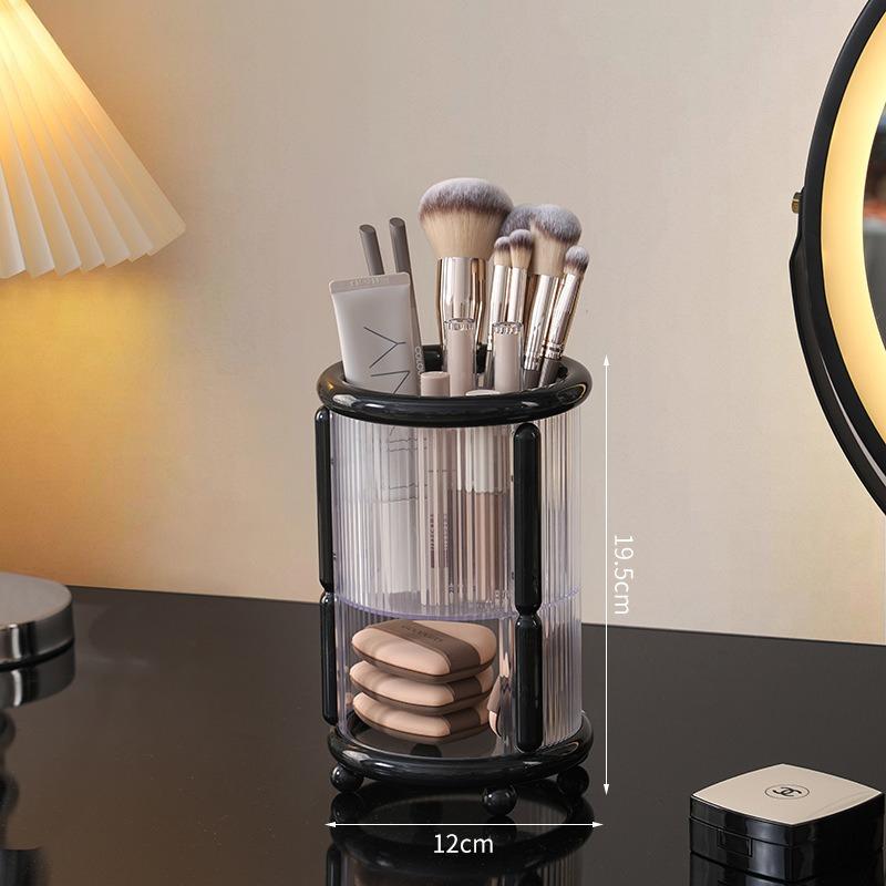 

2 Tier Rotating Cosmetic Organizer Cute Pink Makeup Brush Holder For Vanity Desk And Bathroom Storage чорний