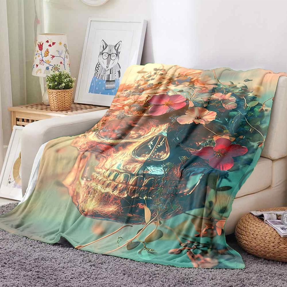 1 Stück Blumen Totenkopf Decke - Weich Warm Ganzjahres Überwurf für Sofa, Bett, Auto, Büro, Überwurf für Sofa yy250916086