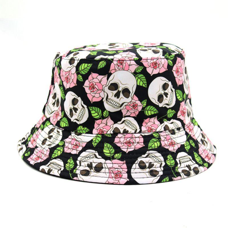 Bucket Skull Print Hat Colorful Fisherman Hat Outdoor Sports Sunshade Adult Hat