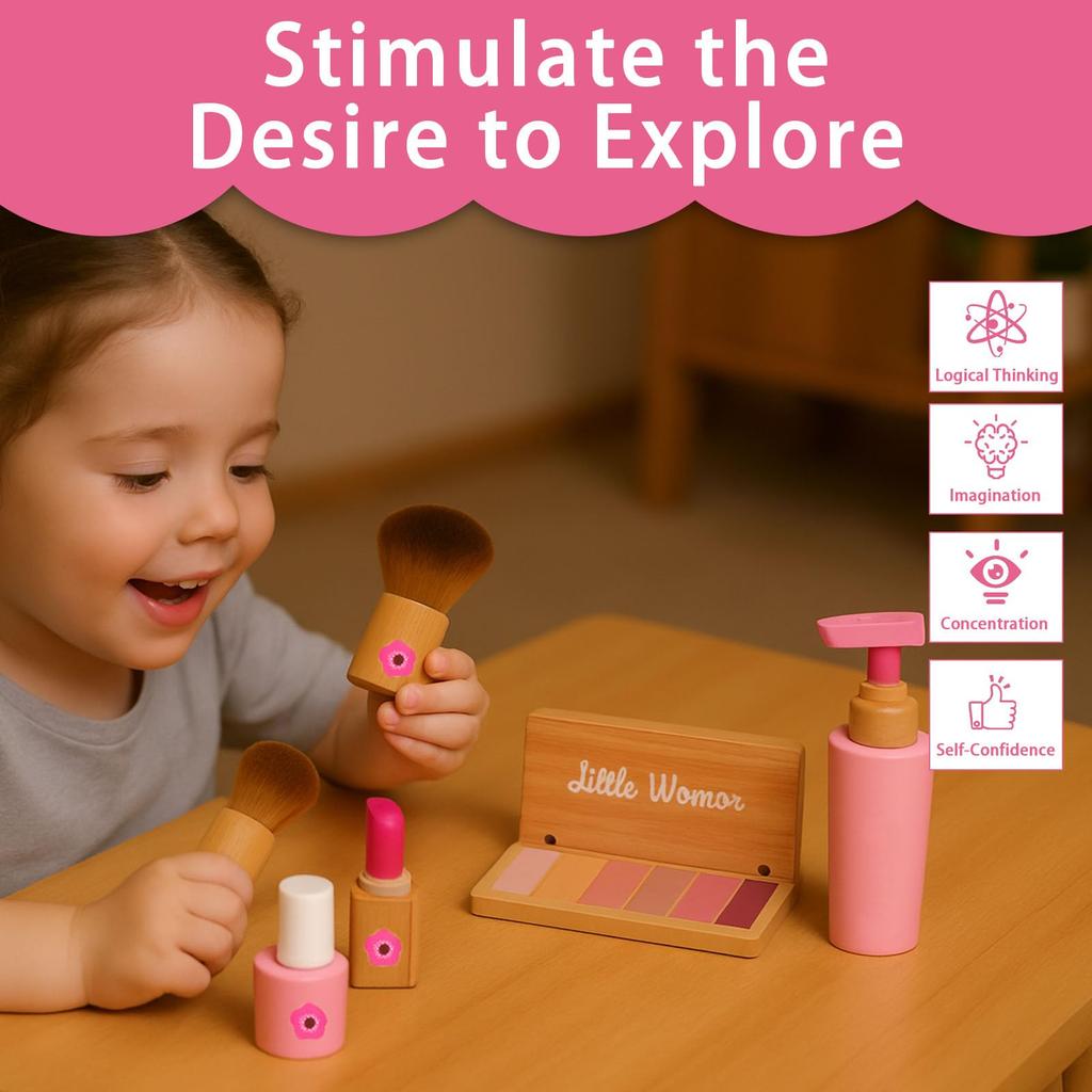 UMU Makeup Set for Girls, Gift, Toy, Kids Cosmetics, Water-Removable, Christmas Gift, Wooden Dresser, Educational Toy, Elementary School Student Toy,