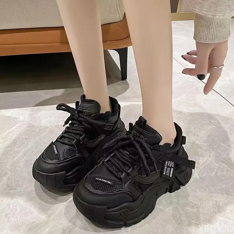 Trendy Thick Bottom Explosion Street Women'S Sports Shoes Increase Height Casual Sports Shoes Show Small Feet Platform Sneakers