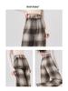 Women's Retro Black & White Plaid Wool Blend Wide-Leg Pants: Fleece-Lined, Thickened, Loose Fit for Autumn/Winter Casual Style.