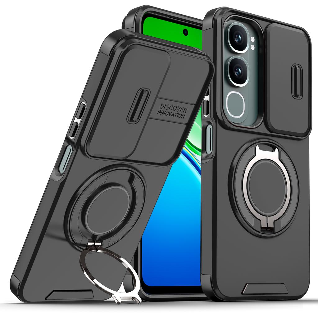 Magnetic Metal Ring Stand Armor Case For VIVO Y31 5G Y21d Slide Push Window Lens Protection TPU Frame Hard Plastic Phone Cover