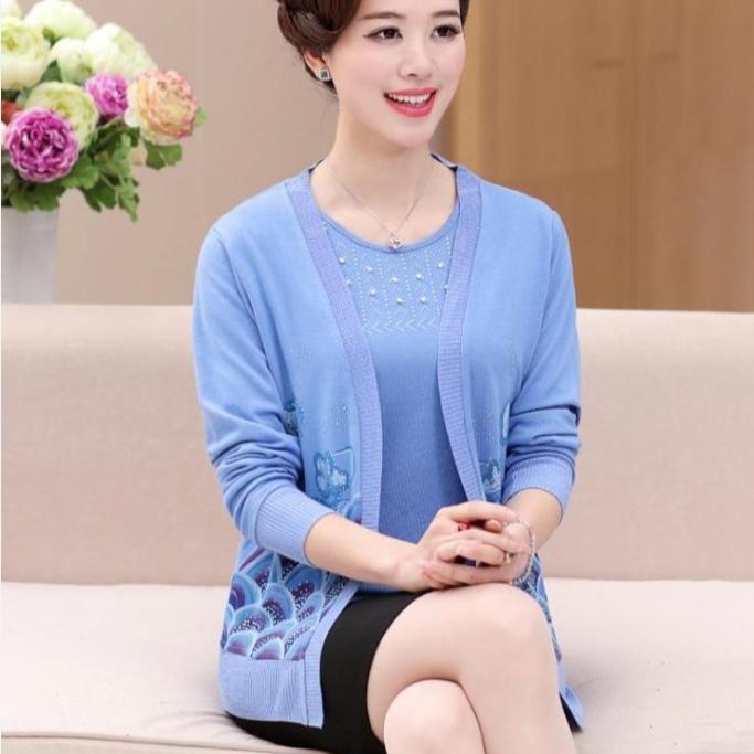 2PCS Spring/SummerAutumn Women's Knitted Cardigan Sweater + Short Sleeve Knitted T-Shirt Two Piece Set Plus Size Open-front Knitted Jacket
