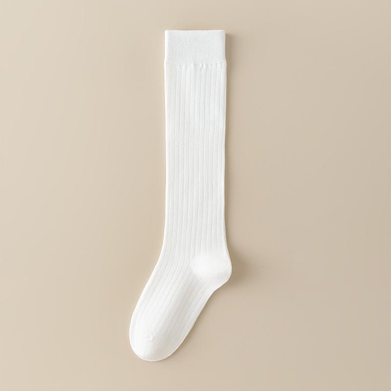 Calf Socks for Girls, Spring and Autumn Solid Color Striped Cotton Socks, Pile Socks, High Socks, Anti-slip and Slimming Student Long Socks