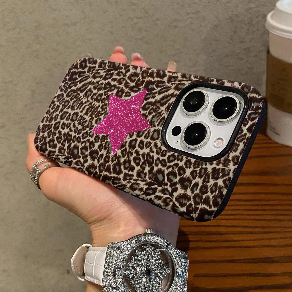 Leopard Print Rose Red 2-in-1 Star Film Case for iPhone 17 Pro Max - Drop-Proof