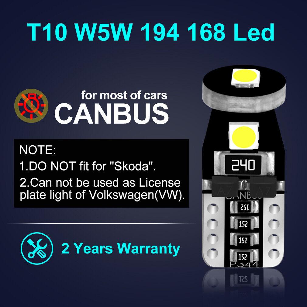 10Pcs T10 Led Canbus W5W Led Bulbs 168 194 6000K White Signal Lamp Dome Reading License Plate Light Car Interior Lights Auto 12V