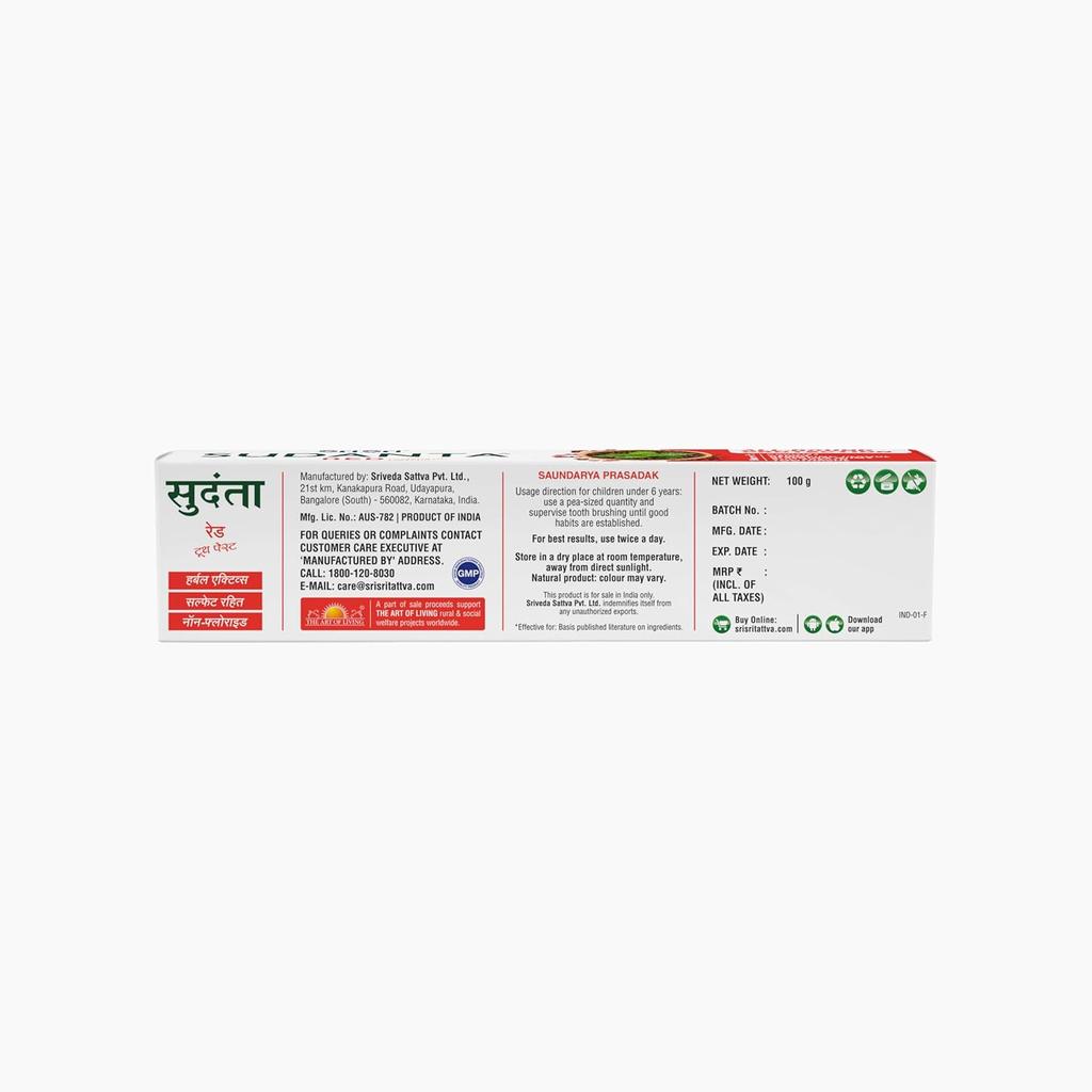 Sri Sri Tattva Sudanta Red Ayurvedic Toothpaste 100g X Pack of 3 | Herbal Oral Care for Fresh Breath Strong Gums Cavity Protection
