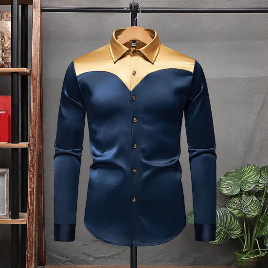 

Men Shirt Lapel Long Sleeve Satiny Individual Color-Blocking Design Shirt Tops Buttons Placket Shirt Daily Vacation Street Work Clothes S білий