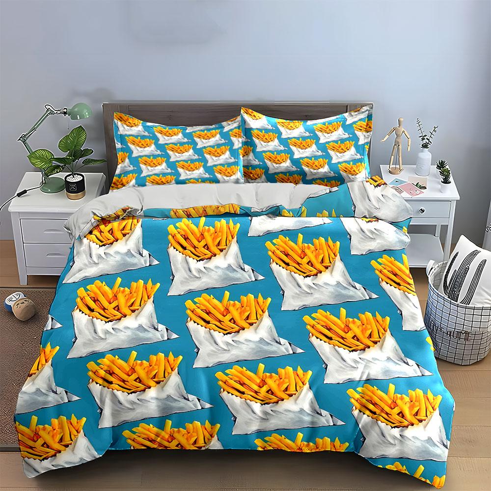 Goldene Pommes Frites mit entzückendem Muster. Bettwäsche-Sets Bettbezüge Kissenbezüge(1* Bettbezug 2* Kissenbezüge ohne Bettdecke)