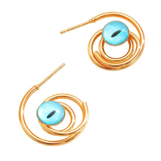 1 Pair Women Earrings Hollow Spiral Design Multi-Color Faux Gemstones Inlaid Electroplated Earrings Jewelry Accessories
