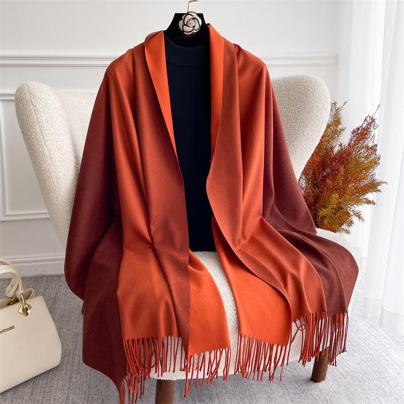 Fashion Solid Cashmere Warm Scarf for Women New Design Pashmina Winter Double Color Shawl Wraps Bufanda Tassel Blanket Poncho