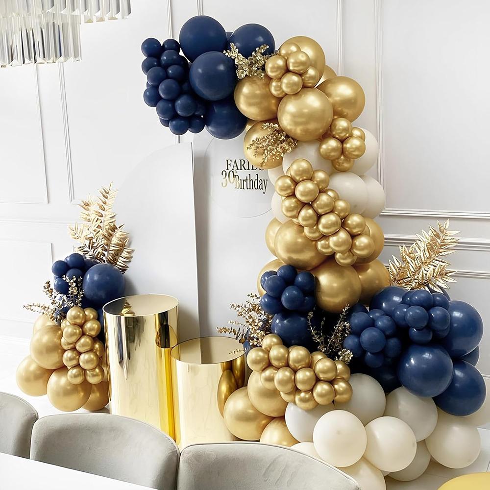 Guirlande de Ballons Bleu Marine Bleu Blanc Sable Or Kit d'Arche de Ballons Décoration de Fête de Remise des Diplômes Baby Shower Mariage Anniversaire Globos