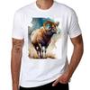American Bighorn Sheep Watercolor Paint Tshirt Work Basic Short Sleeve Top