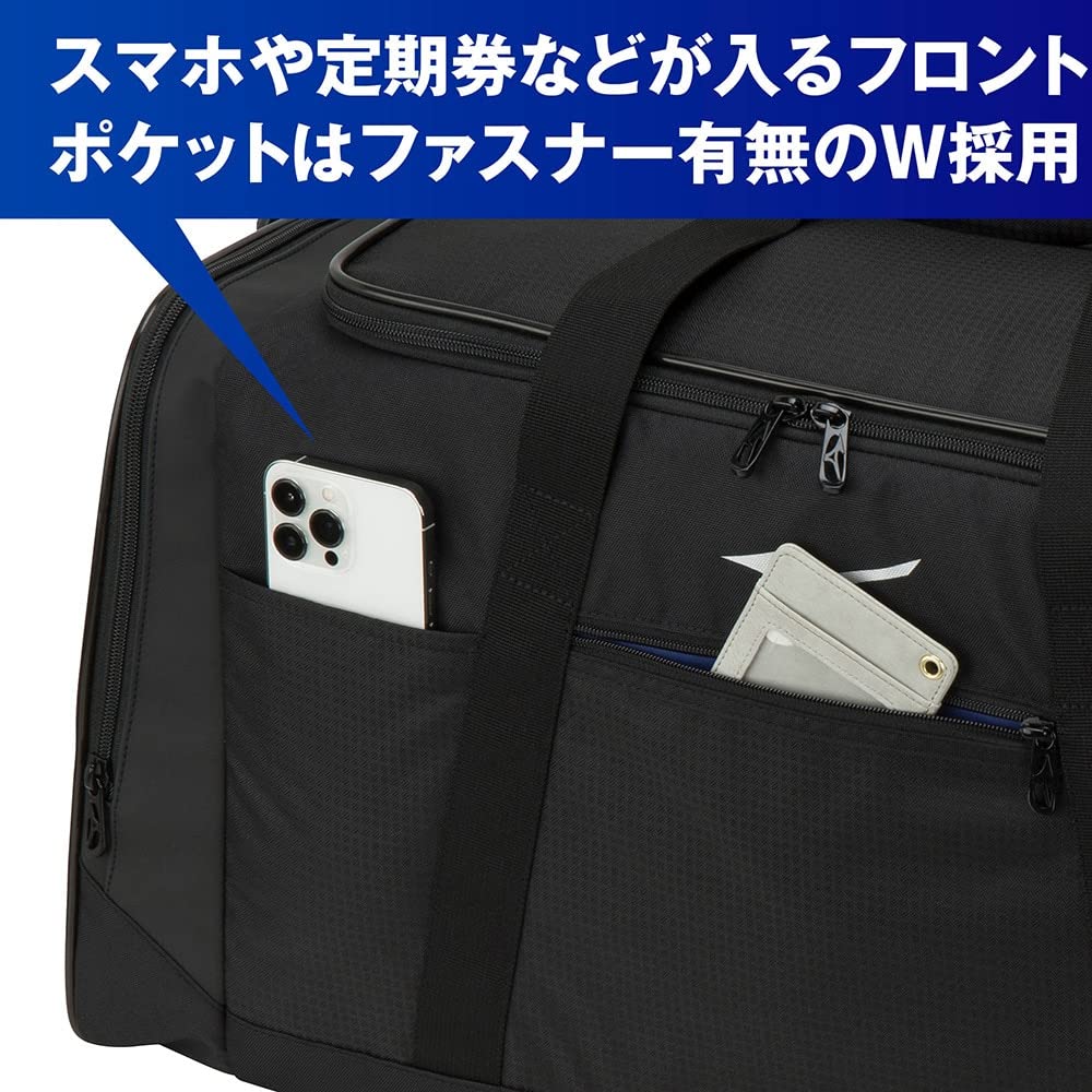 Mizuno Boston Bag, 60L, Large Capacity, Unisex, for Sports, Club Activities, and School, 33JB3109, Black