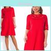 Women Round Collar Plus Size Pure Color Dress With Comfortable Cotton Blend Fabric