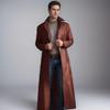 Stilvoller langer Herren-Trenchcoat aus PU-Leder Slim Fit