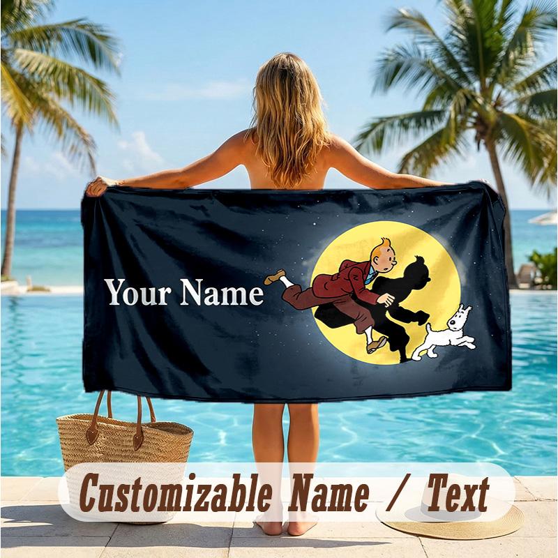 Custom Text Beach Towel, Soft Absorbent Swimming Multi-use TowelTintin