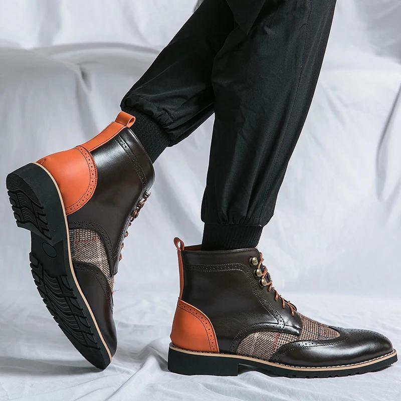 Ankle Boots for Men Brown Business Round Toe Lace-up Pu Mens Boots Size 38-46 Men Shoes