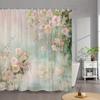 1pc Watercolor Peonies Bathtub Curtain - Pink & White Blooms with Green Foliage, Soft Gradient Design, 12 Hooks Included