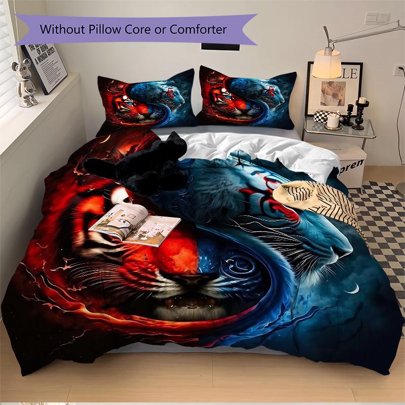 3pcs Yin Yang Tiger Printed Bedding Set, Soft and Comfortable Quilt Cover for Bedroom, Guest Room (1 Duvet Cover + 2 Pillowcases, Pillow Cor