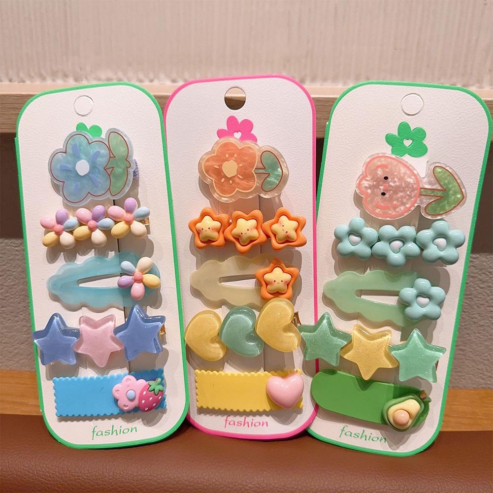 5pcs/set Dopamine Colorful Children's Hair Clip Cute Cartoon Flower Heart-shaped Hairpin Bangs Hair Clip Headwear Hair Accessories