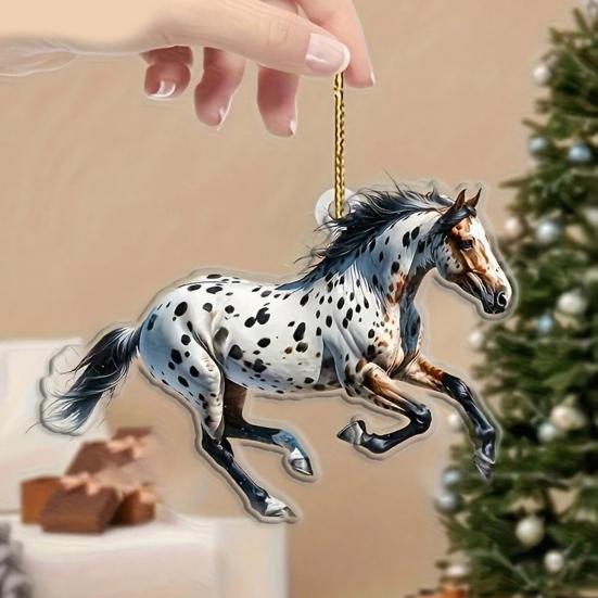 Yousheng 2D Horse Car Rear View Mirror Charm Acrylic Christmas Tree Hanging Pendant Auto Mirror Accessories for Women Girls