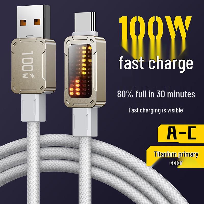 Mecha Luminous 100W Fast Charging Dual Type-C Data Cable for Apple & Huawei Devices