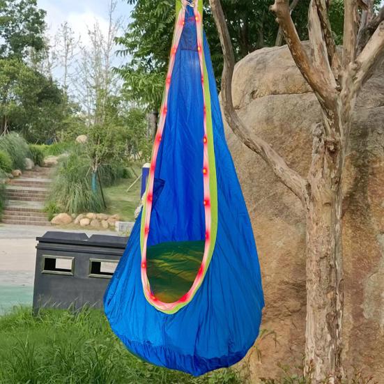 1 Set Kids Therapy Swing with LED Light Strip Indoor Outdoor Ceiling Tree Hanging Hammock Chair with Cushion Special Needs Kids Adults Sensory Swing