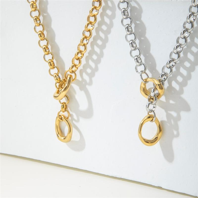 SF5079 New Arrivals Waterproof Jewelry Minimalist 18K Gold Plated Stainless Steel O Shaped Long Chain Sweater Necklace